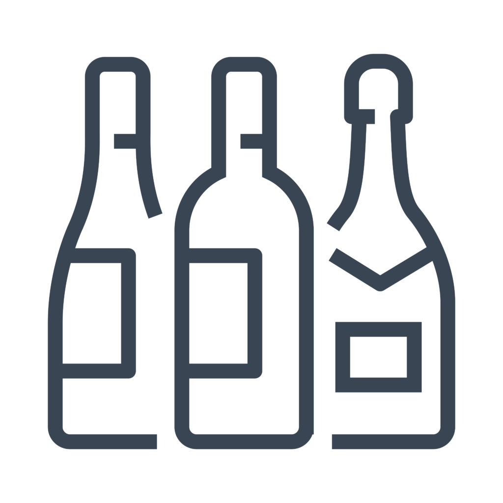 Line drawing of three wine bottles